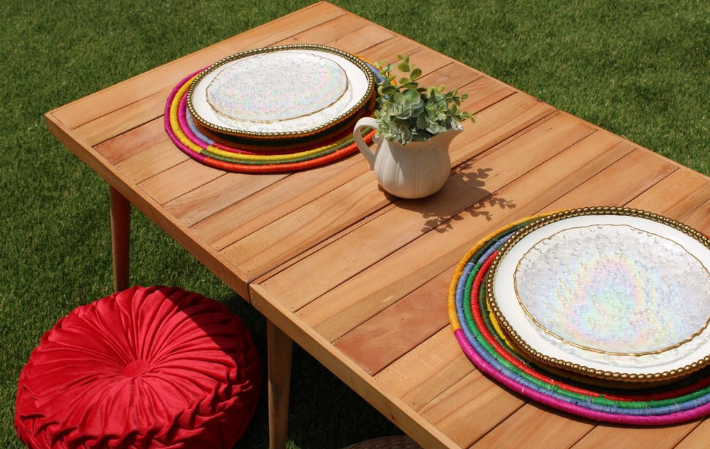 Morocco Placemat, colorful raffia Woven tabletop - Liza Pruitt