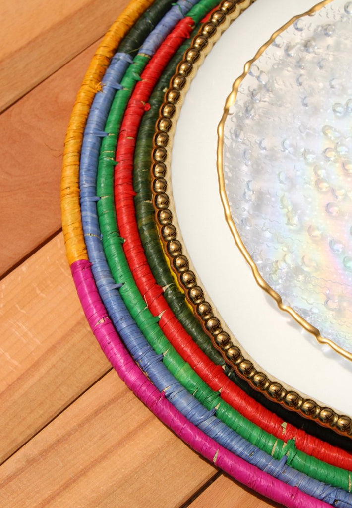 Morocco Placemat, colorful raffia Woven tabletop - Liza Pruitt