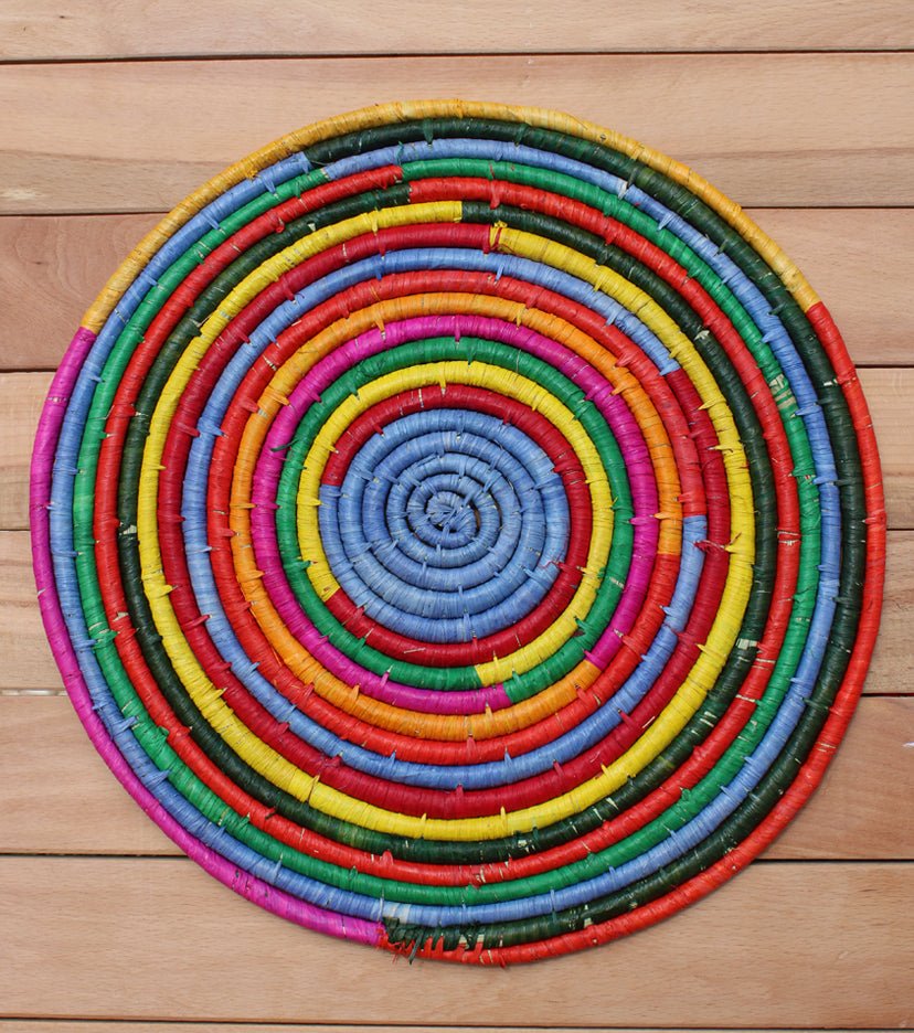 Morocco Placemat, colorful raffia Woven tabletop - Liza Pruitt