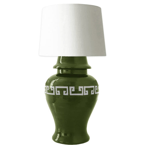Moss Green Greek Key Ginger Jar Lamp - Liza Pruitt