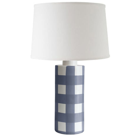Navy Blue Gingham Column Lamp - Liza Pruitt