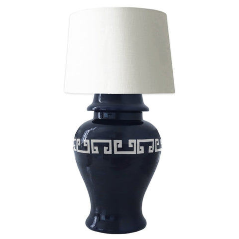 Navy Blue Greek Key Ginger Jar Lamp - Liza Pruitt