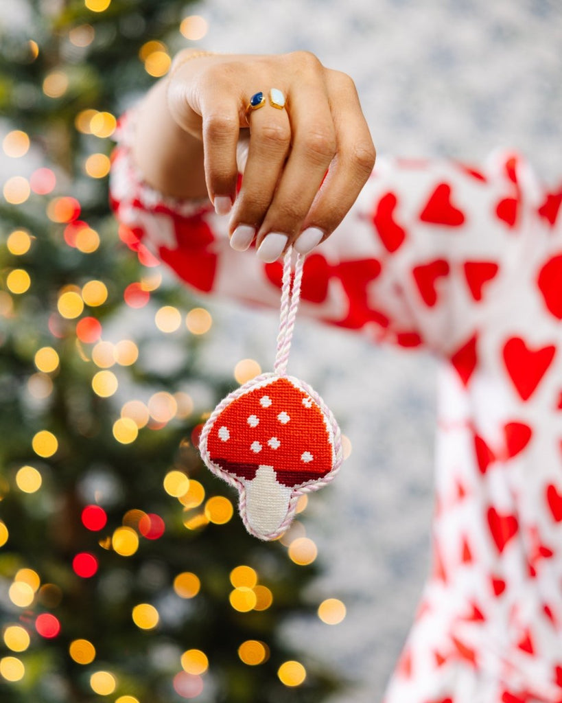 Needlepoint Icon Ornament - Mushroom - Liza Pruitt