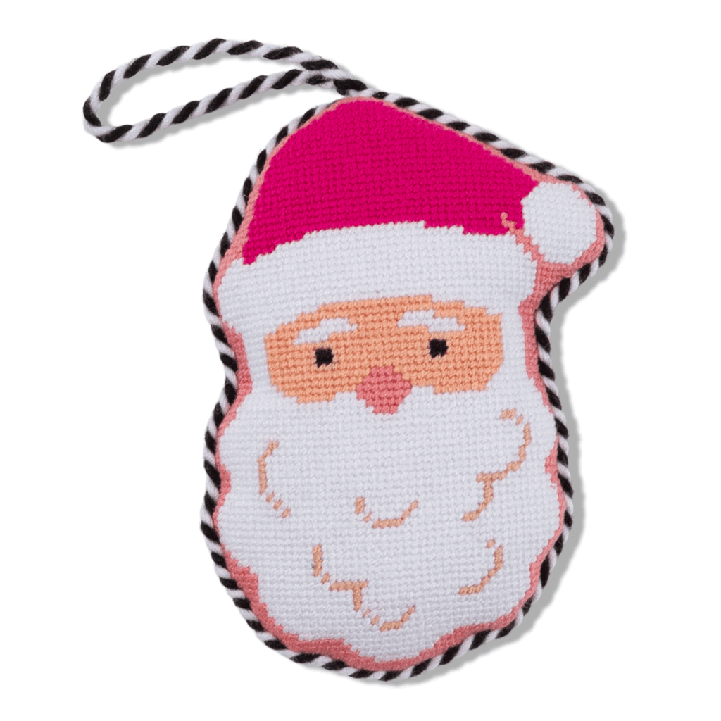 Needlepoint Icon Ornament - Pink Santa - Liza Pruitt