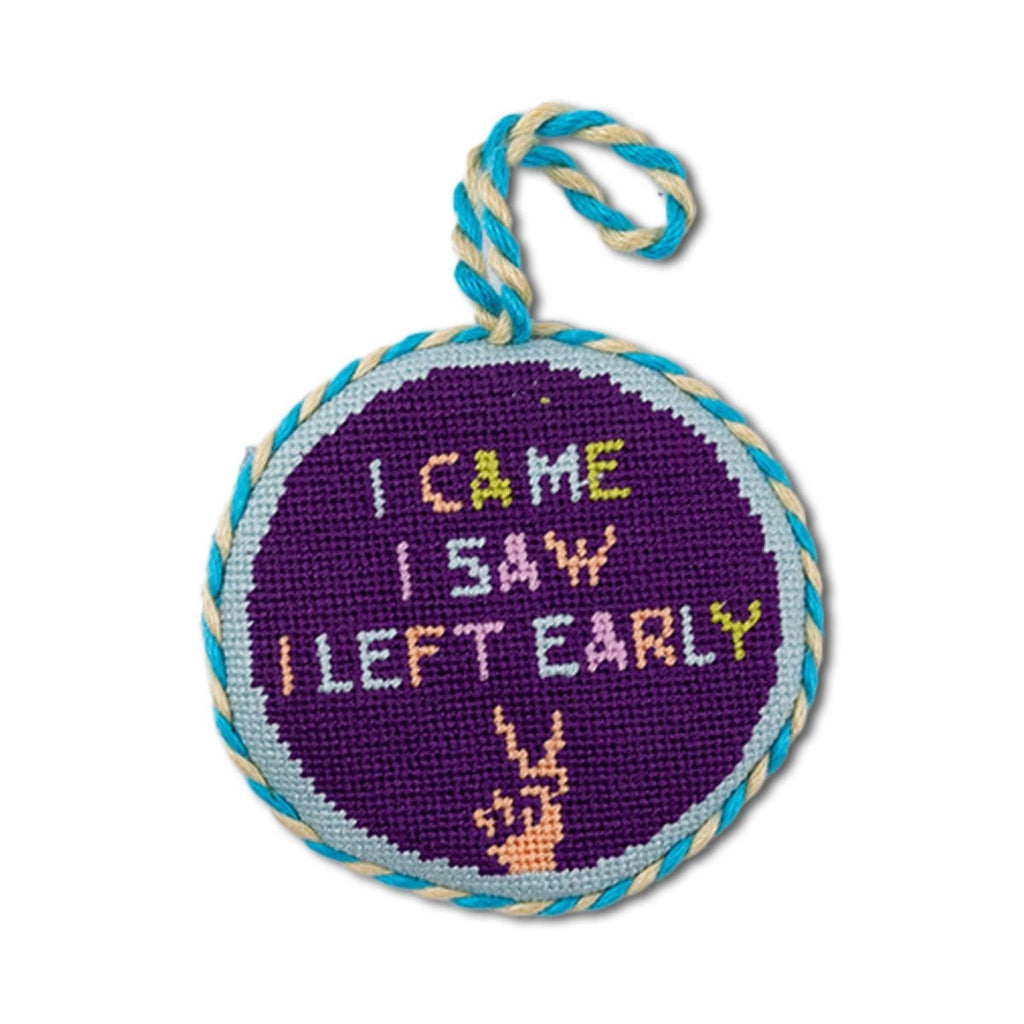 Needlepoint Ornament - Left Early - Liza Pruitt
