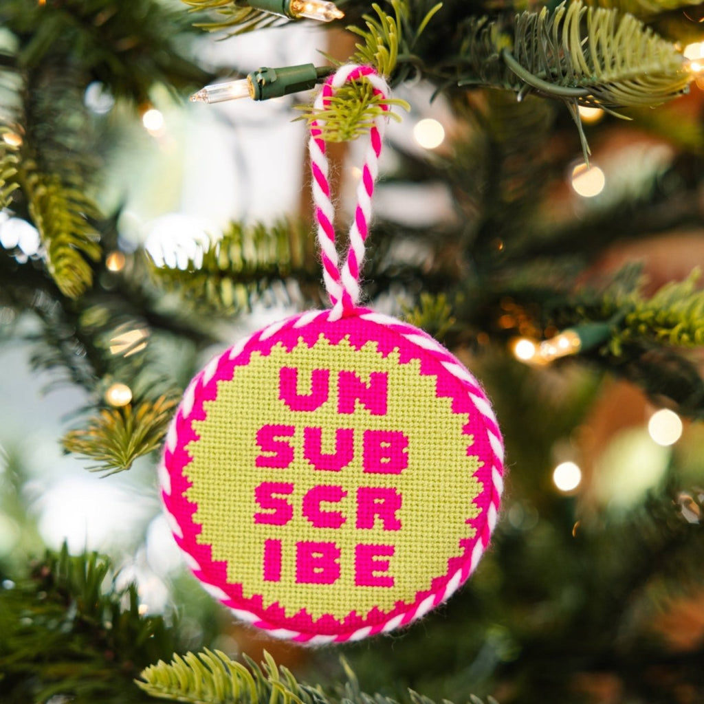 Needlepoint Ornament - Unsubscribe - Liza Pruitt