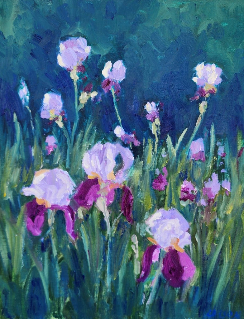 Neighborhood Irises, en plein air | 14" h x 11" w - Liza Pruitt