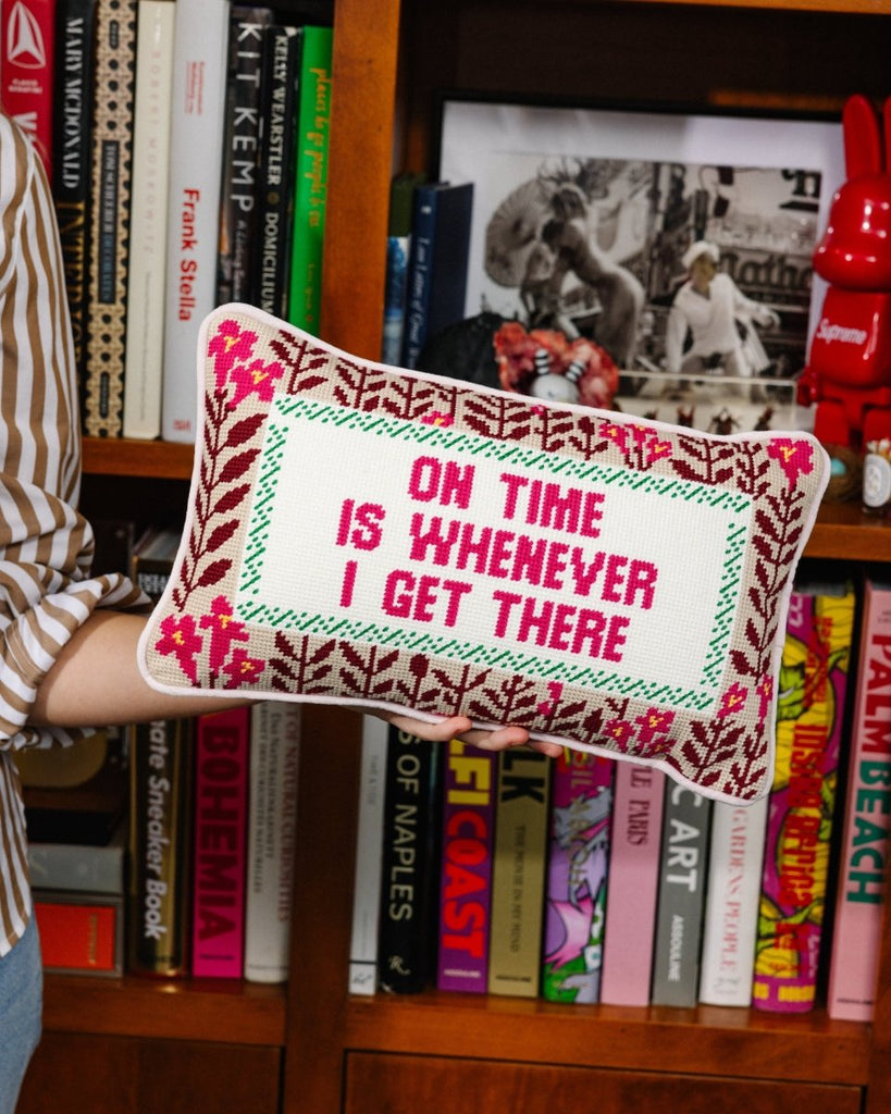 On Time Needlepoint Pillow - Liza Pruitt