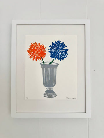 Orange + Purple Dahlias | 14" h x 11" w | Framed - Liza Pruitt