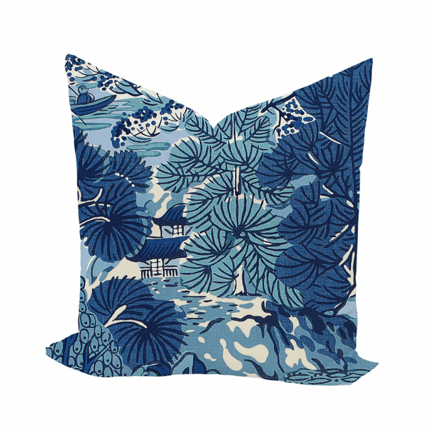 Pagoda Trees in Blues Pillow by Thibaut - Liza Pruitt