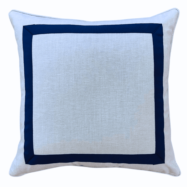 Pale Blue with Navy Mitered Tape Square Pillow - Liza Pruitt