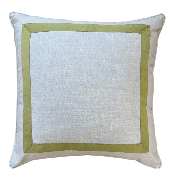 Pale Blue with Sage Green Mitered Tape Square Pillow - Liza Pruitt
