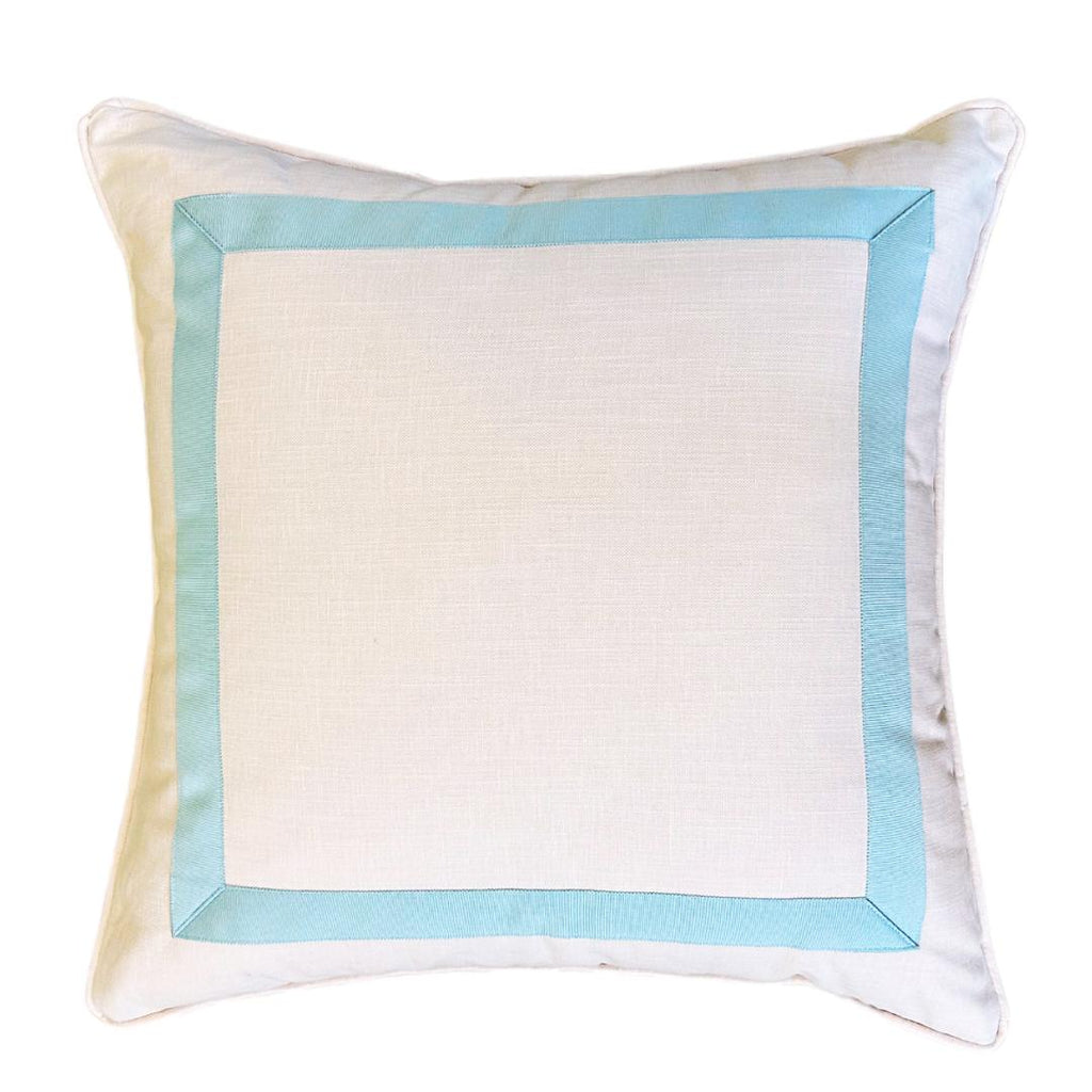 Pale Pink with Light Blue Mitered Tape Square Pillow - Liza Pruitt
