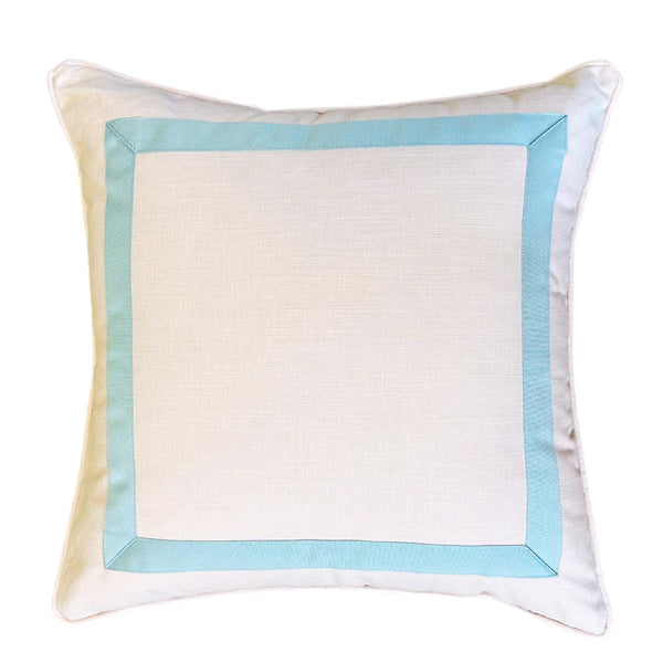 Pale Pink with Light Blue Mitered Tape Square Pillow - Liza Pruitt