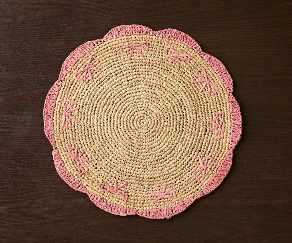 Payton James Handwoven Bow Placemats – Hand - Crocheted Raffia Palm Placemats – Unique Kitchen & Dining Table Decor – Handmade Tableware - Liza Pruitt
