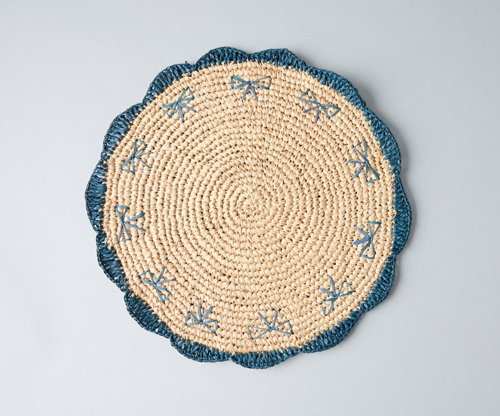 Payton James Handwoven Bow Placemats – Hand - Crocheted Raffia Palm Placemats – Unique Kitchen & Dining Table Decor – Handmade Tableware - Liza Pruitt
