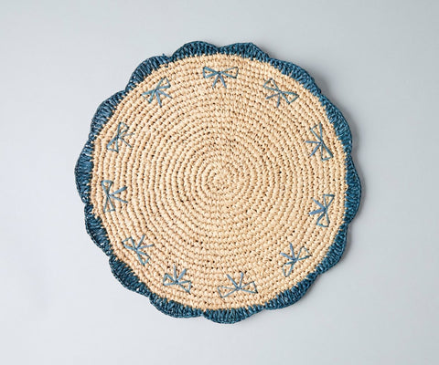 Payton James Handwoven Bow Placemats – Hand - Crocheted Raffia Palm Placemats – Unique Kitchen & Dining Table Decor – Handmade Tableware - Liza Pruitt