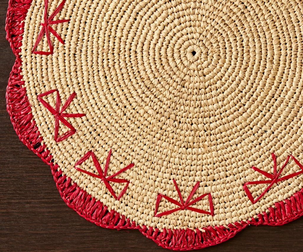 Payton James Handwoven Bow Placemats – Hand - Crocheted Raffia Palm Placemats – Unique Kitchen & Dining Table Decor – Handmade Tableware - Liza Pruitt