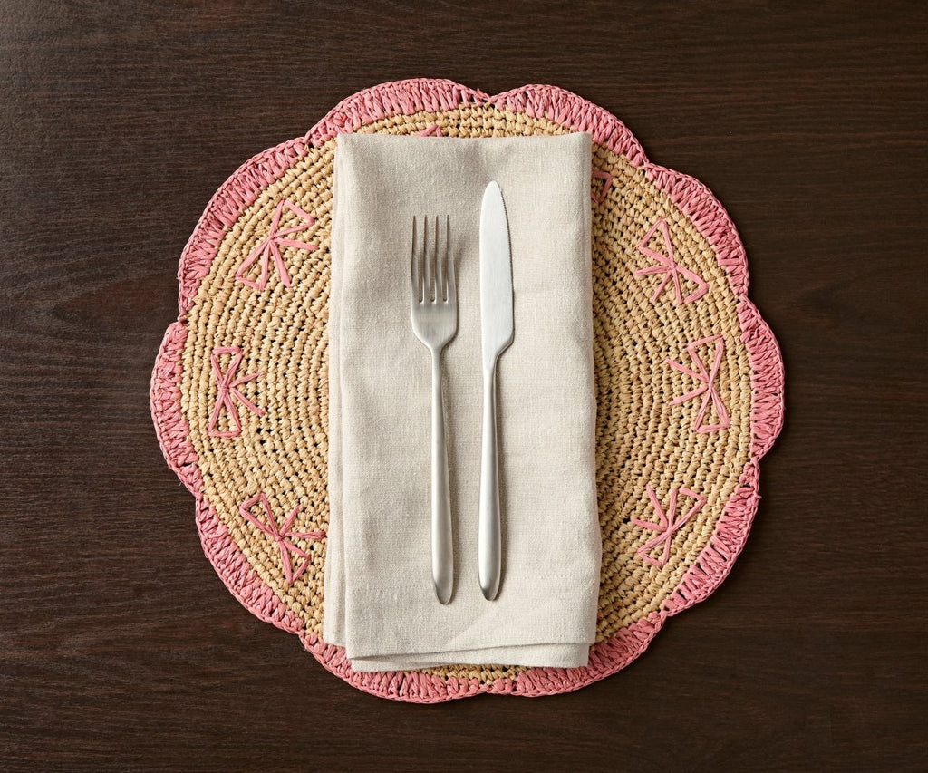 Payton James Handwoven Bow Placemats – Hand - Crocheted Raffia Palm Placemats – Unique Kitchen & Dining Table Decor – Handmade Tableware - Liza Pruitt