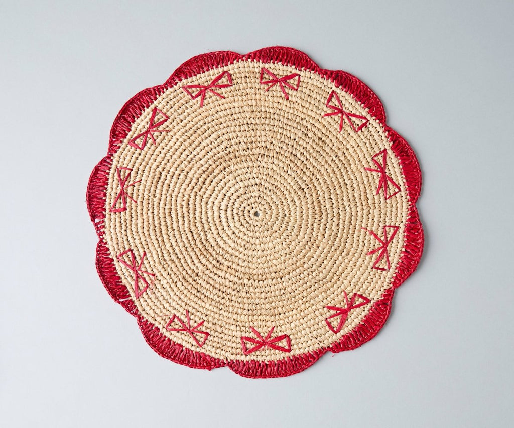 Payton James Handwoven Bow Placemats – Hand - Crocheted Raffia Palm Placemats – Unique Kitchen & Dining Table Decor – Handmade Tableware - Liza Pruitt