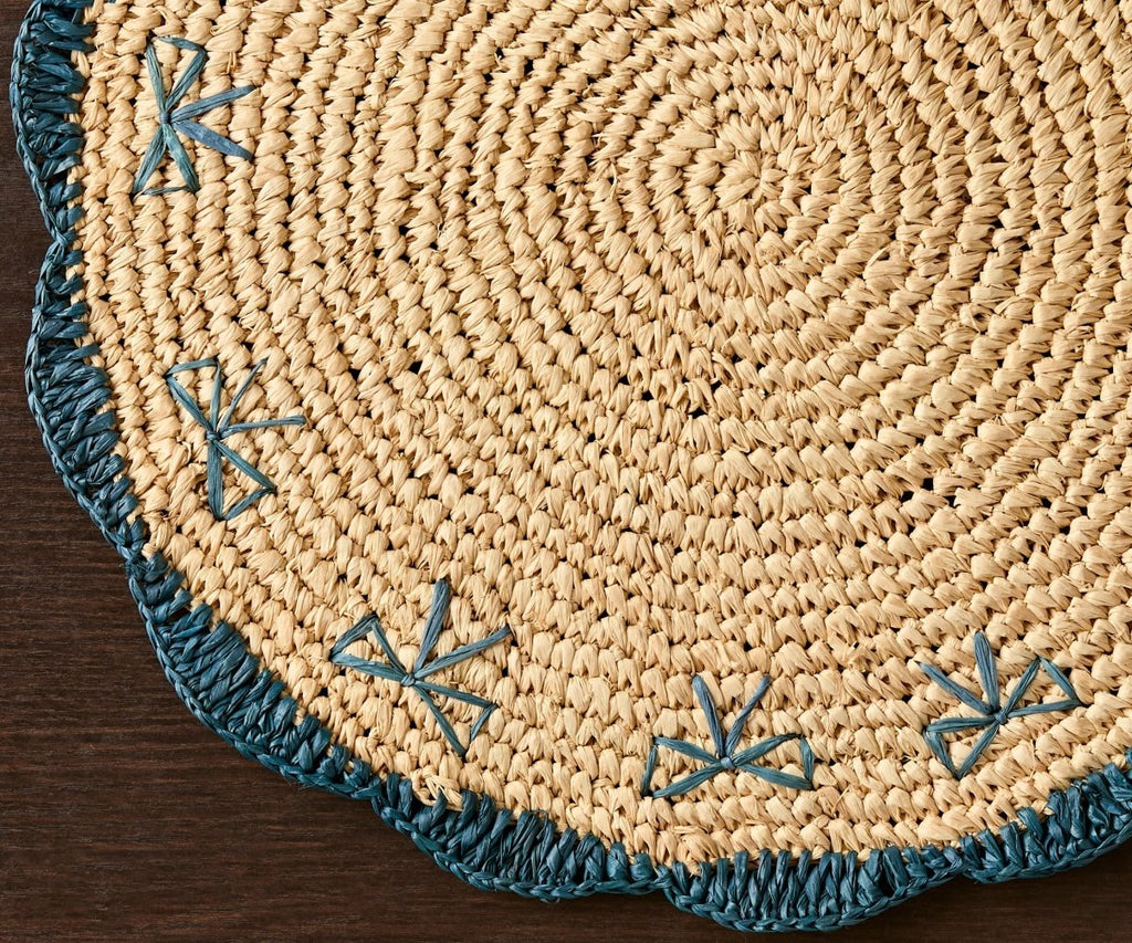 Payton James Handwoven Bow Placemats – Hand - Crocheted Raffia Palm Placemats – Unique Kitchen & Dining Table Decor – Handmade Tableware - Liza Pruitt