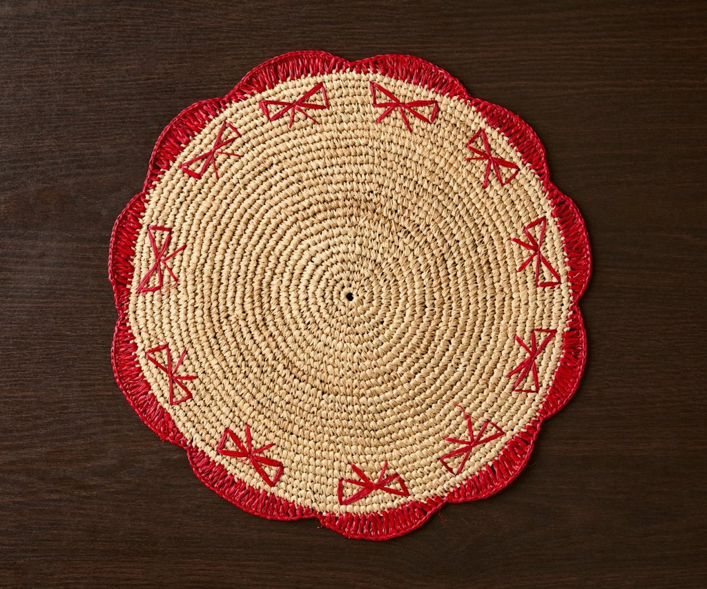 Payton James Handwoven Bow Placemats – Hand - Crocheted Raffia Palm Placemats – Unique Kitchen & Dining Table Decor – Handmade Tableware - Liza Pruitt