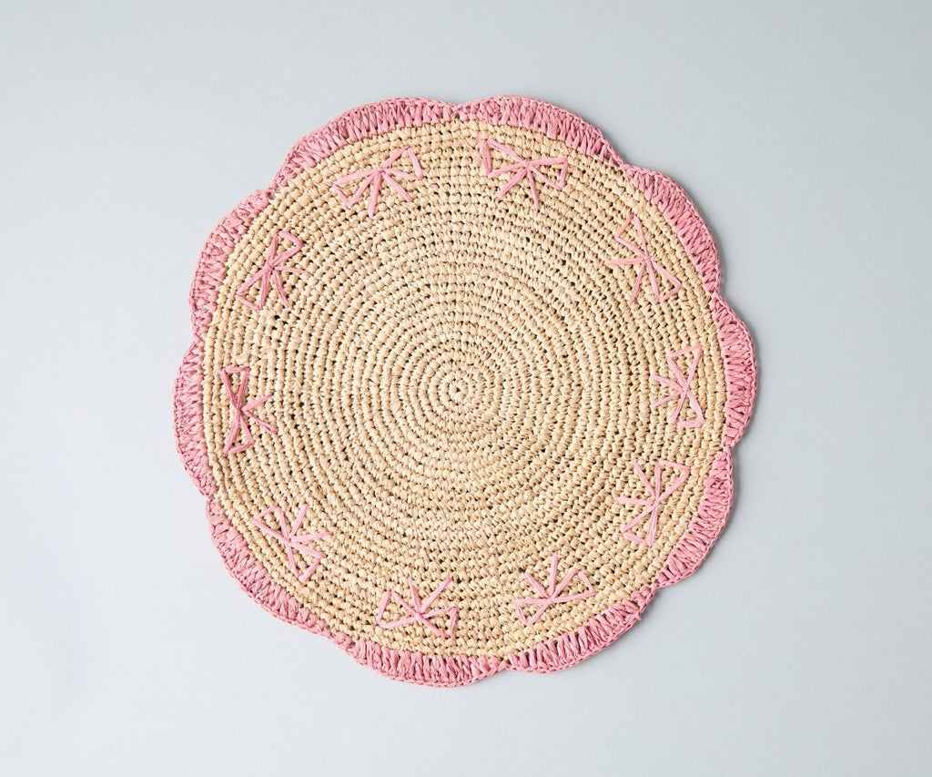 Payton James Handwoven Bow Placemats – Hand - Crocheted Raffia Palm Placemats – Unique Kitchen & Dining Table Decor – Handmade Tableware - Liza Pruitt
