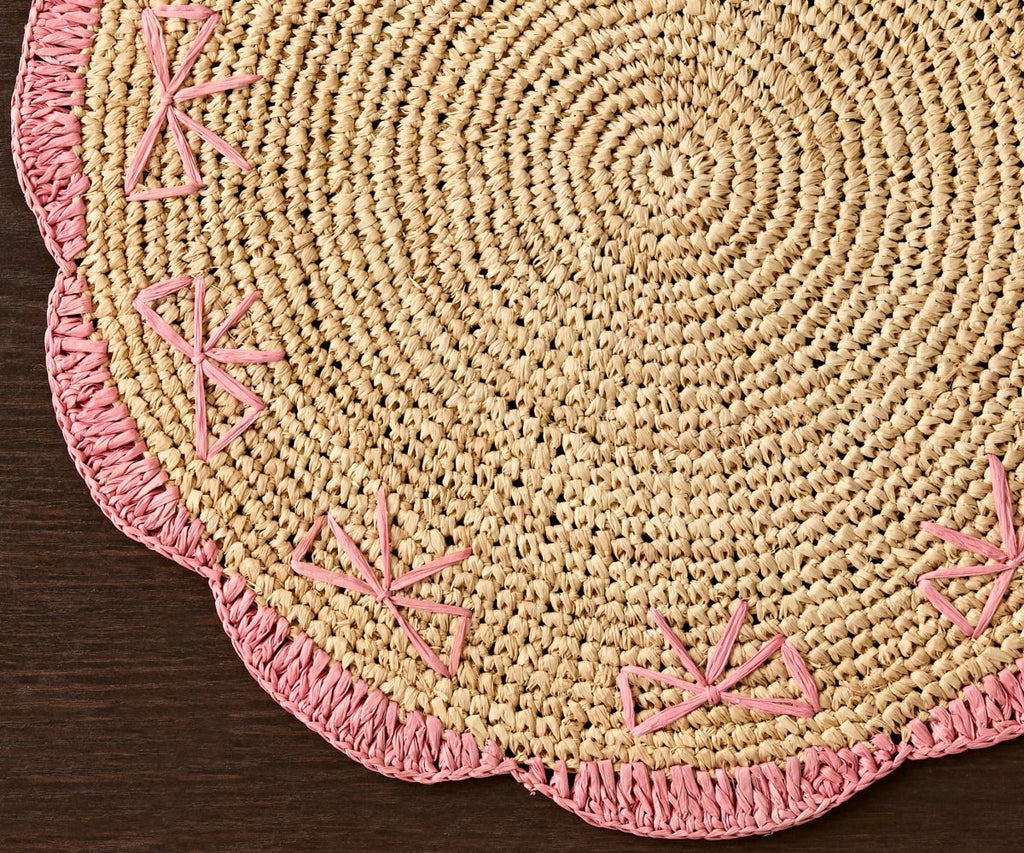 Payton James Handwoven Bow Placemats – Hand - Crocheted Raffia Palm Placemats – Unique Kitchen & Dining Table Decor – Handmade Tableware - Liza Pruitt
