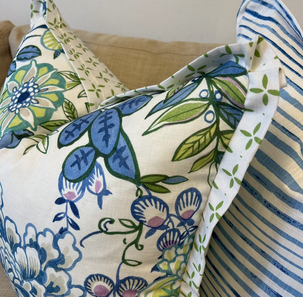 Peony Garden in Blue & Green Pillow Cover by Thibaut - Liza Pruitt