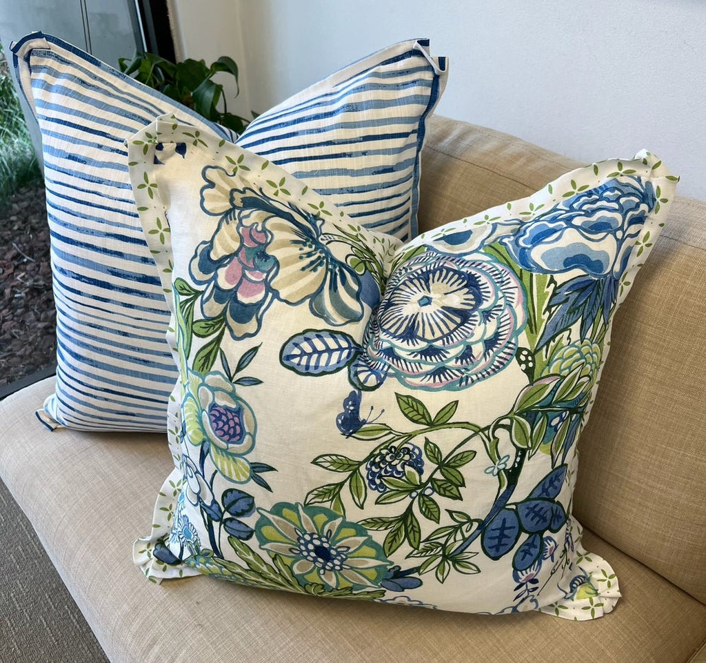 Peony Garden in Blue & Green Pillow Cover by Thibaut - Liza Pruitt