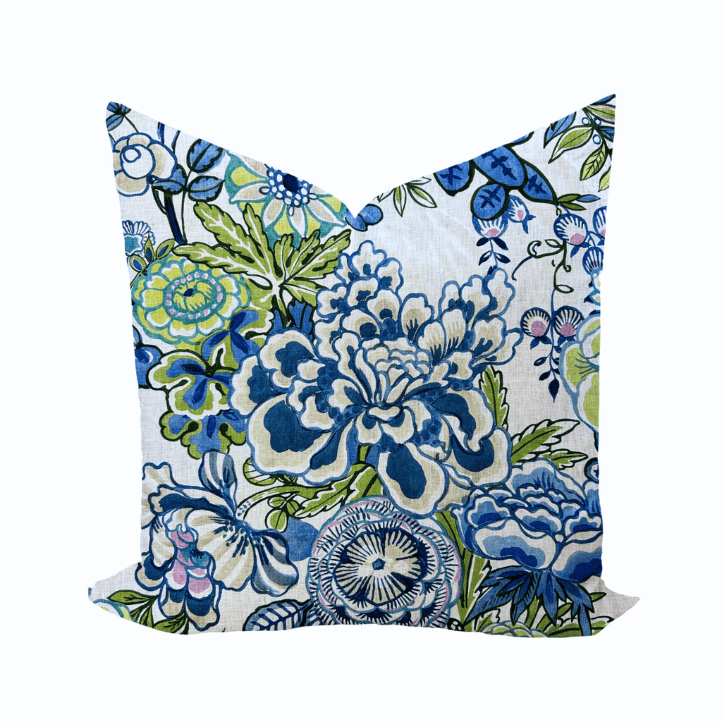 Peony Garden in Blue & Green Pillow Cover by Thibaut - Liza Pruitt