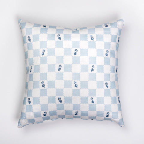 Pillow Cover - Check Fleur, Soft Blue - Liza Pruitt