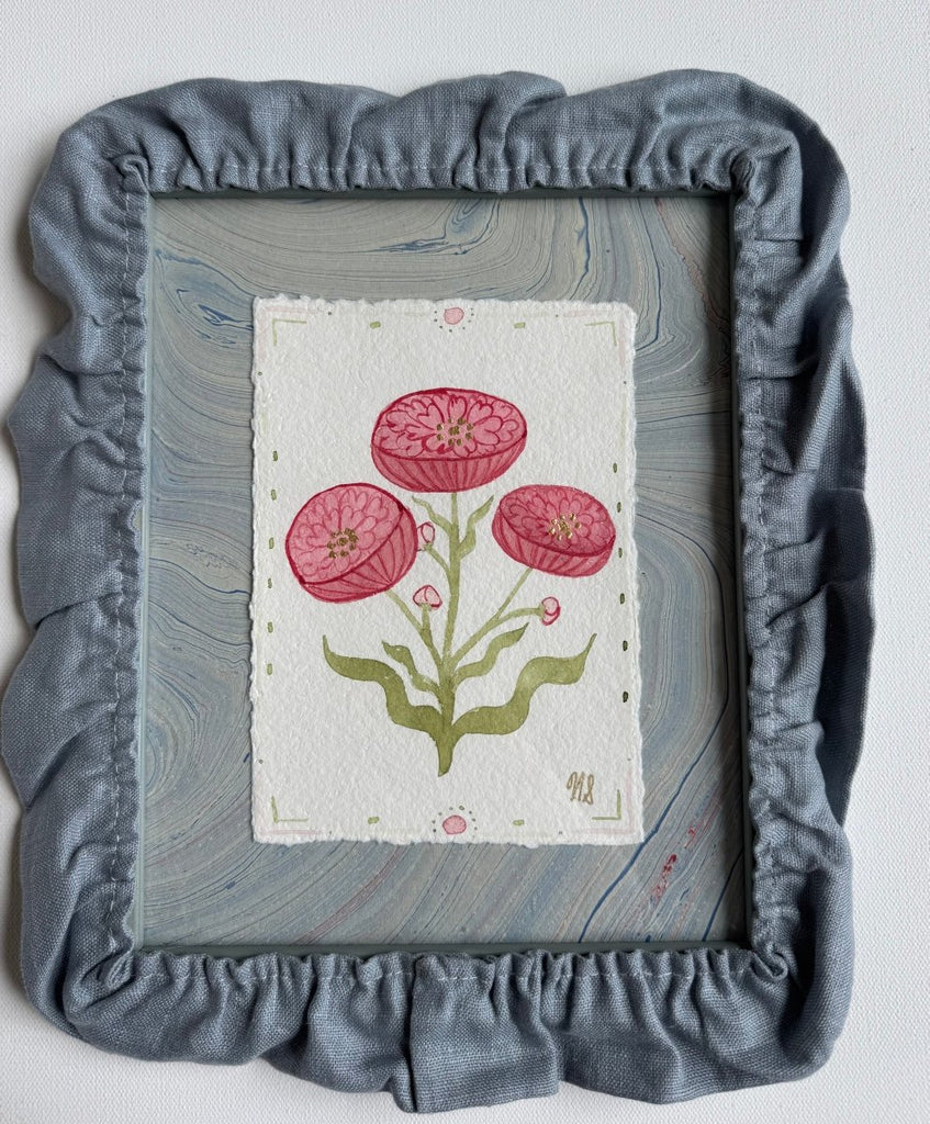 Pink Peony in Blue Ruffle | 14" h x 12" w | Framed - Liza Pruitt