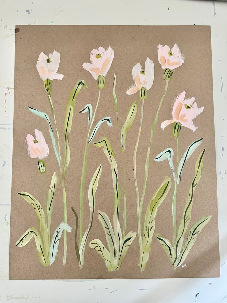 Pink Tulips in March | 20" h x 16" w | Original - Liza Pruitt