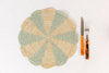 Pinwheel Blue Placemat, raffia tabletop - Liza Pruitt