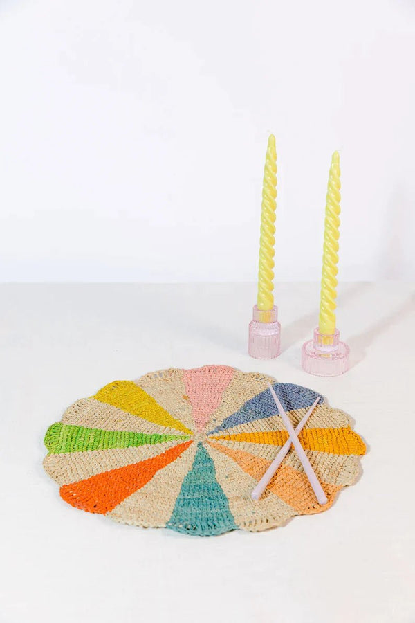 Pinwheel multicolor Placemat, raffia tabletop - Liza Pruitt
