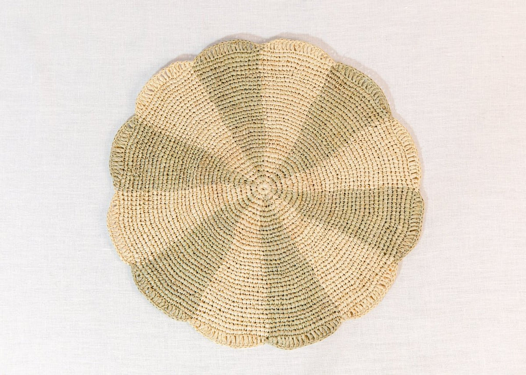 Pinwheel Olive Placemat, raffia tabletop - Liza Pruitt