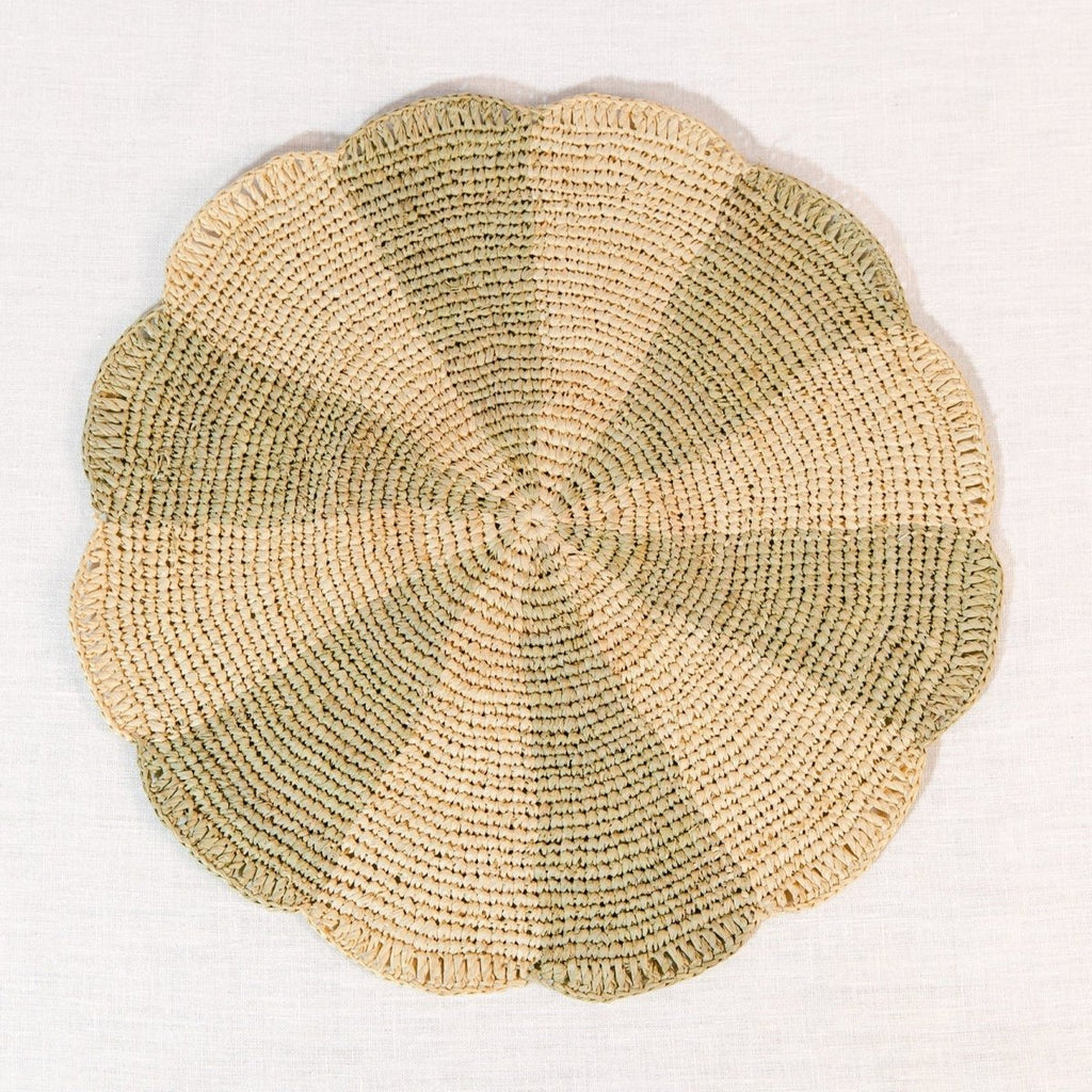 Pinwheel Olive Placemat, raffia tabletop - Liza Pruitt