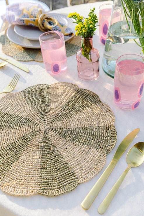 Pinwheel Olive Placemat, raffia tabletop - Liza Pruitt
