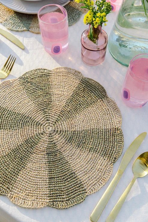 Pinwheel Olive Placemat, raffia tabletop - Liza Pruitt