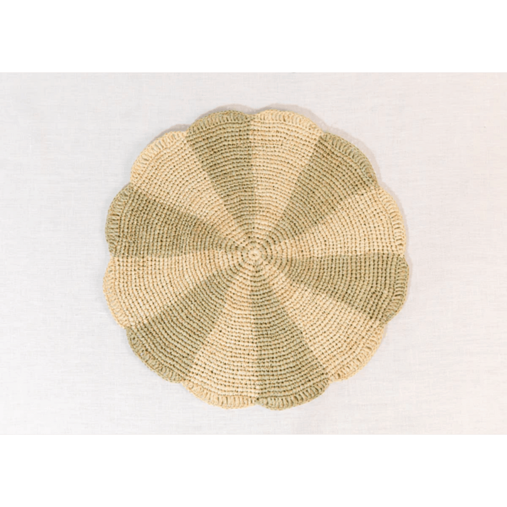 Pinwheel Olive Placemat, raffia tabletop - Liza Pruitt