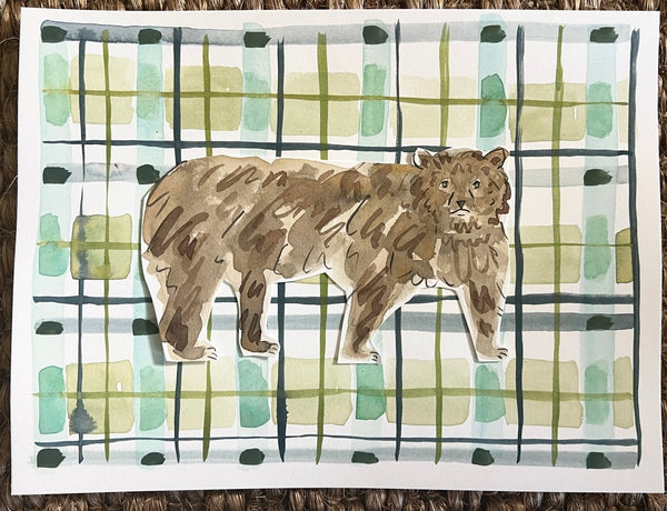 Plaid Bear, Original 9x12 - Liza Pruitt