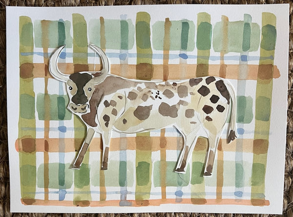 Plaid Bull | 9" h x 12" w | Original - Liza Pruitt