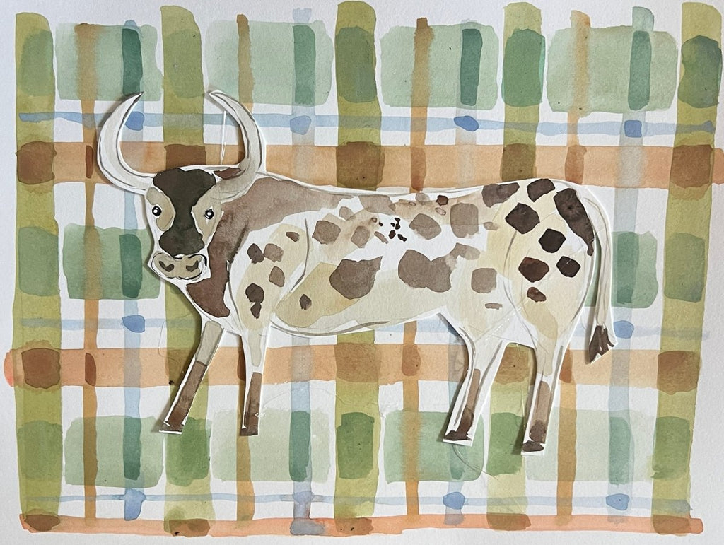 Plaid Bull | 9" h x 12" w | Original - Liza Pruitt