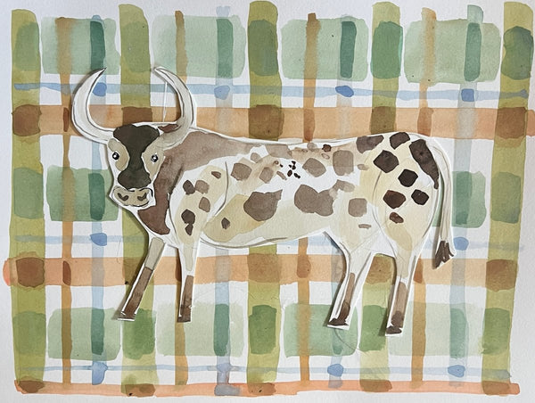 Plaid Bull | 9" h x 12" w | Original - Liza Pruitt
