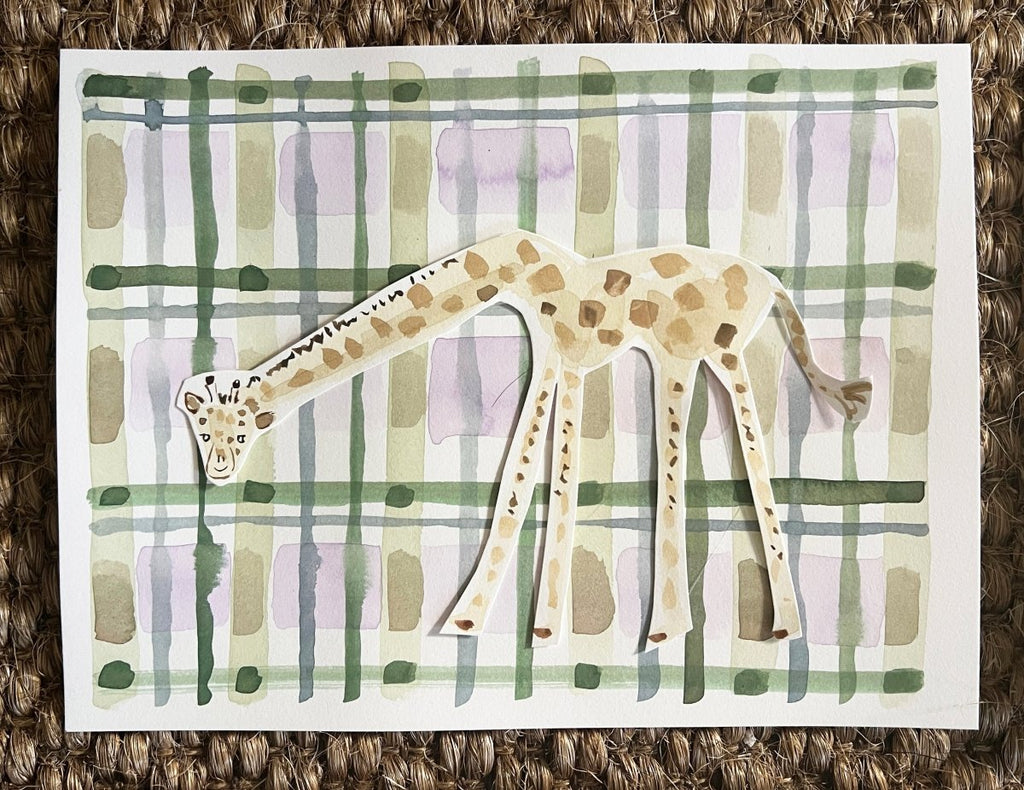 Plaid Giraffe | 9" h x 12" w | Original - Liza Pruitt