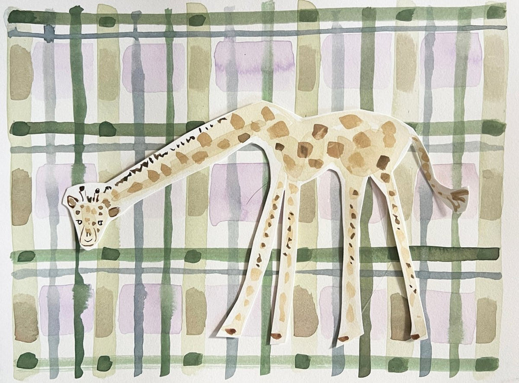 Plaid Giraffe | 9" h x 12" w | Original - Liza Pruitt
