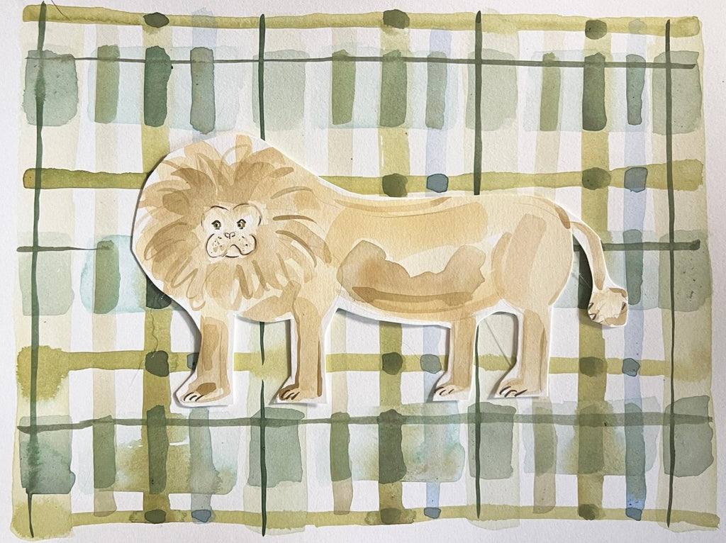 Plaid Lion | 9" h x 12" w | Original - Liza Pruitt