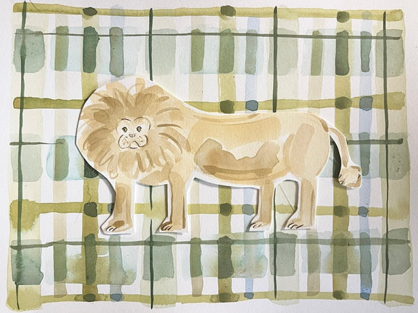Plaid Lion | 9" h x 12" w | Original - Liza Pruitt