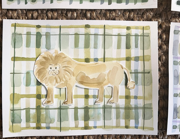 Plaid Lion | 9" h x 12" w | Original - Liza Pruitt